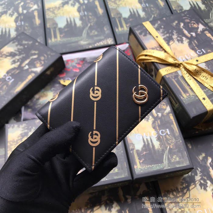 GUCCI古馳 新款 548071黑全皮 萌萌小卡包 絲印標誌性條紋 女士卡包  ydgq3487